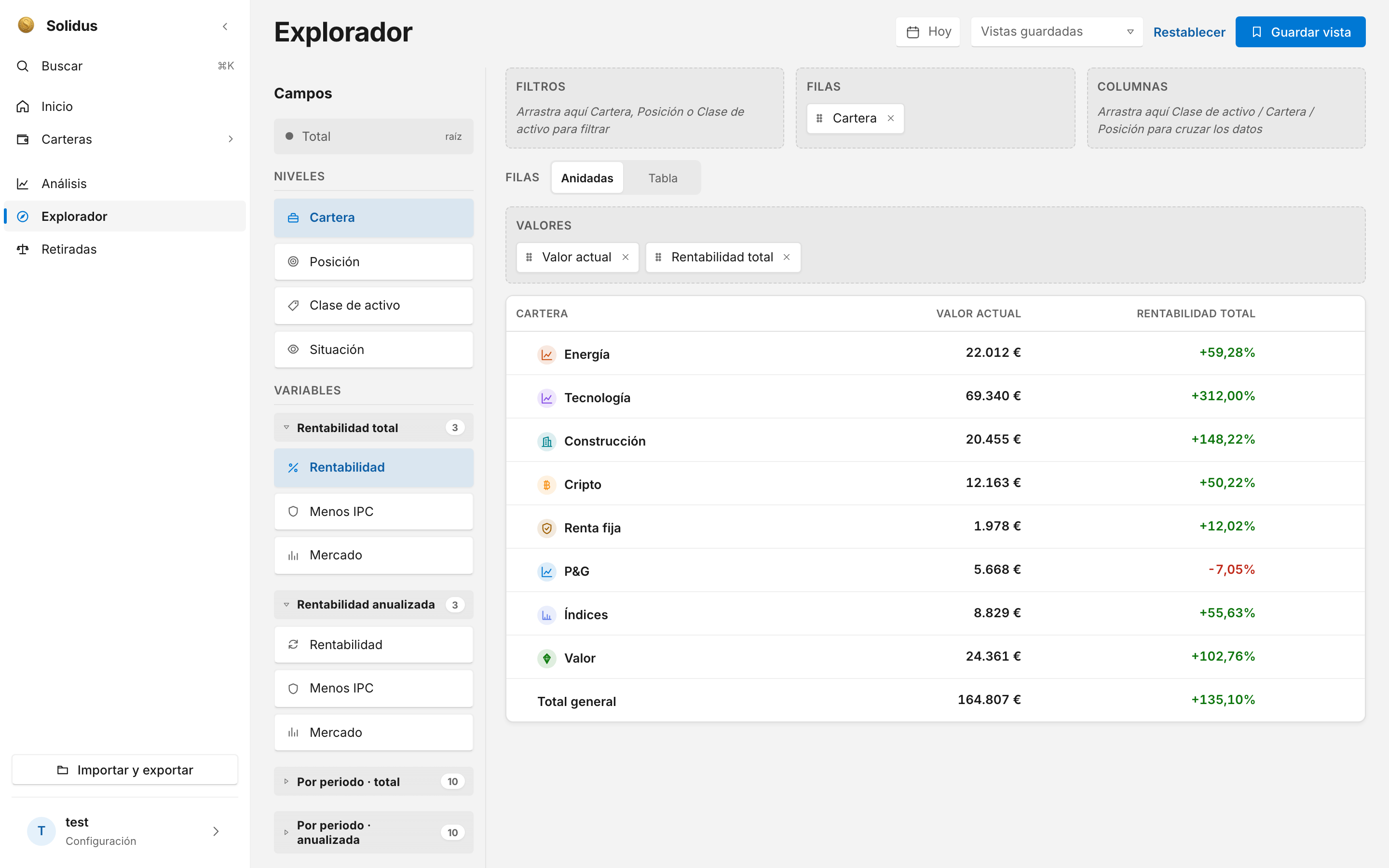 Pantalla Explorador de Solidus